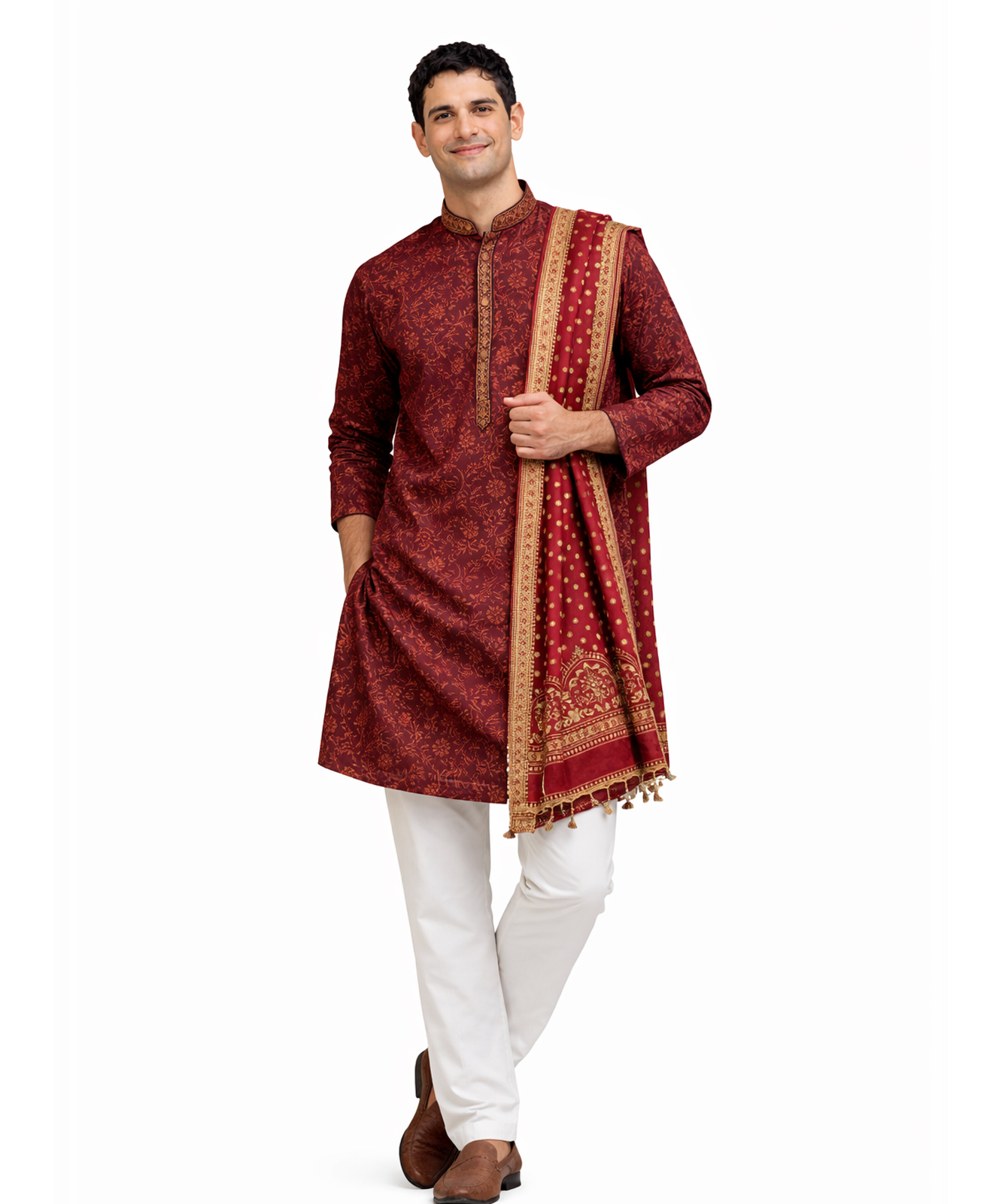 Maroon Royal Wedding Kurta