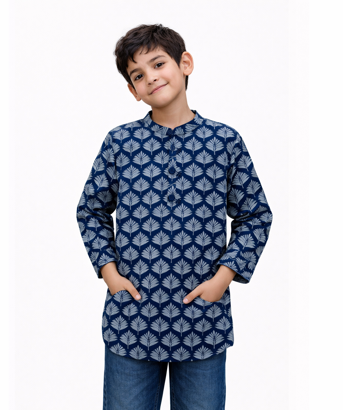 Indigo Printed Kids Kurta